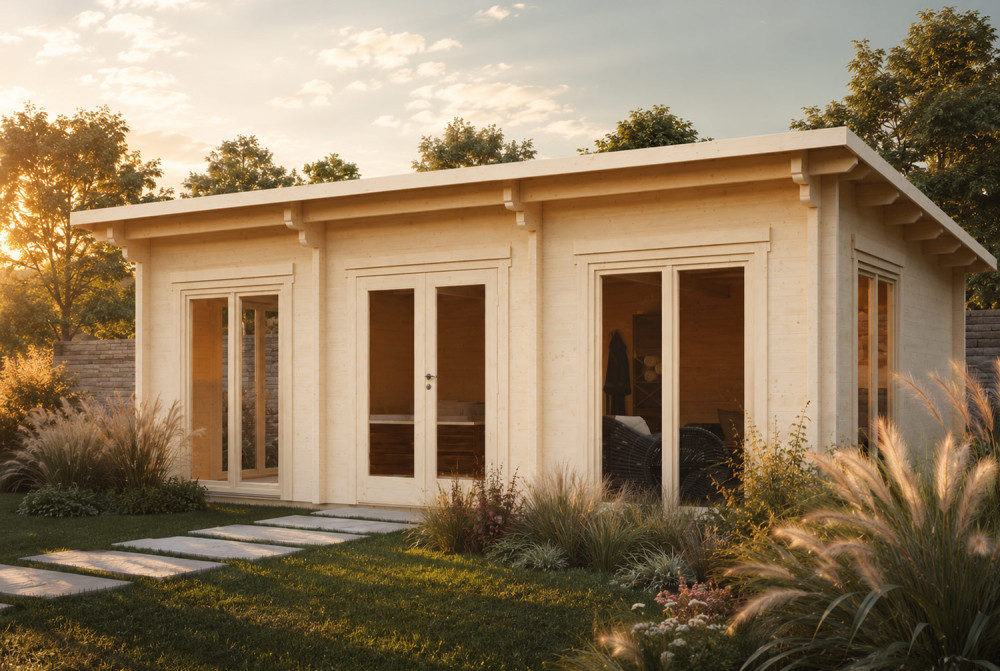 Chalet de jardin bois brut CANOPÉE 70 I - Toit monopente - 33,03 m² - Madriers 70 mm contrecollés