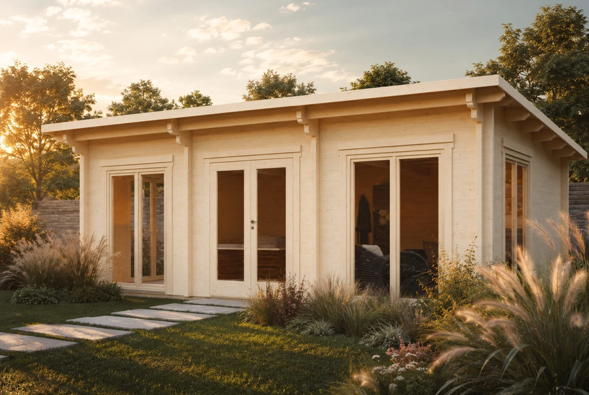 Chalet de jardin bois brut CANOPÉE 70 I - Toit monopente - 33,03 m² - Madriers 70 mm contrecollés