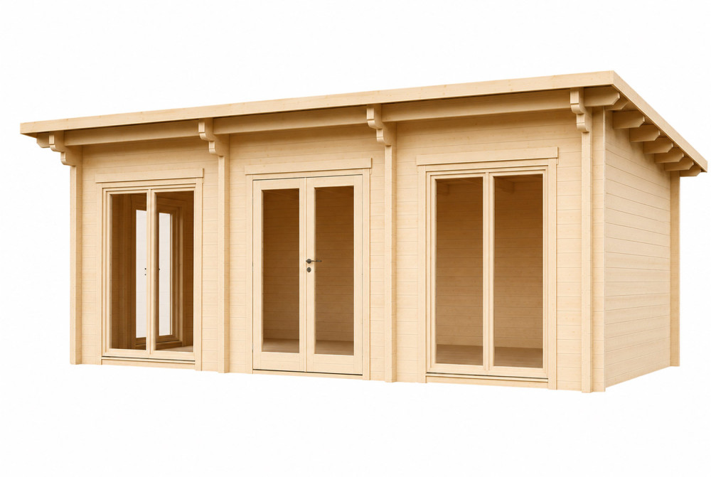 Chalet de jardin bois brut CANOPÉE 70 I - Toit monopente - 33,03 m² - Madriers 70 mm contrecollés