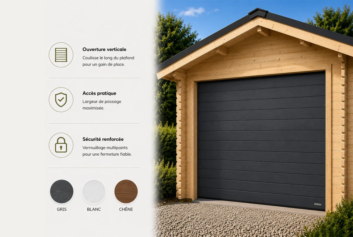 Porte sectionnelle isolée et motorisée 240 × 200 cm pour garage bois