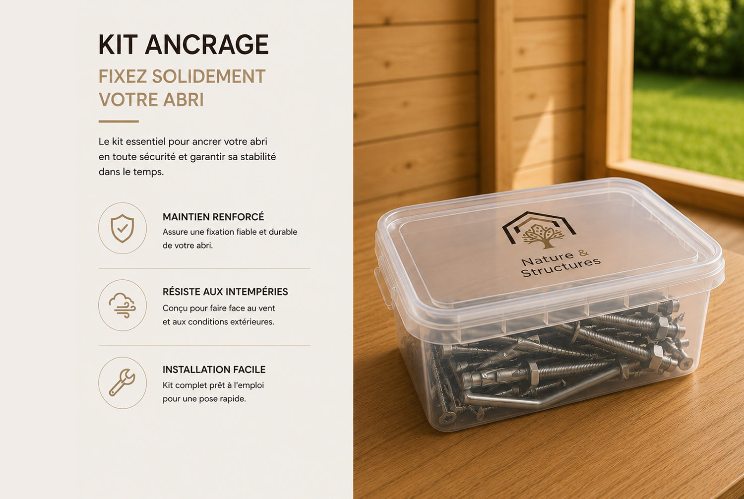 Kit de fixation sur dalle béton (pour abri, chalet & garage)