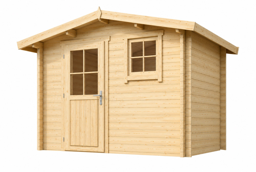 Abri de jardin bois brut ORIGINE 3B - Toit double pente - 7,31 m² - Madriers 28 mm