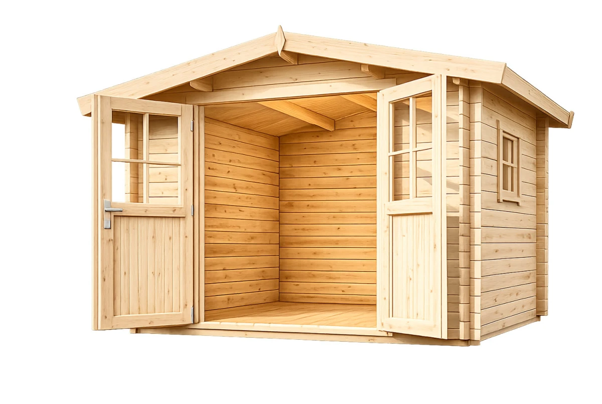 Abri de jardin bois brut ORIGINE 3E - Toit double pente - 7,31 m² - Madriers 28 mm