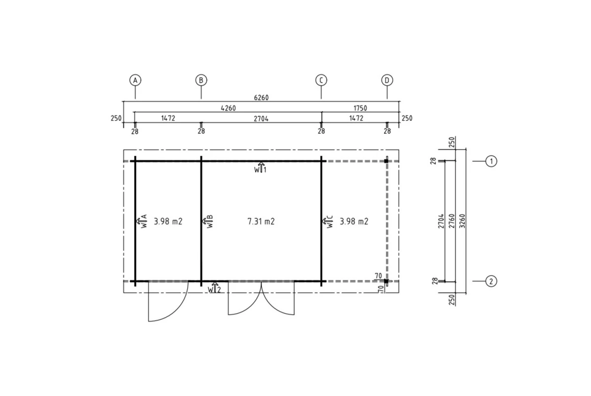 Abri de jardin deux pièces HORIZON 3i 28mm- 7,31m² +3,98m² intérieur avec appentis de 3,98m²