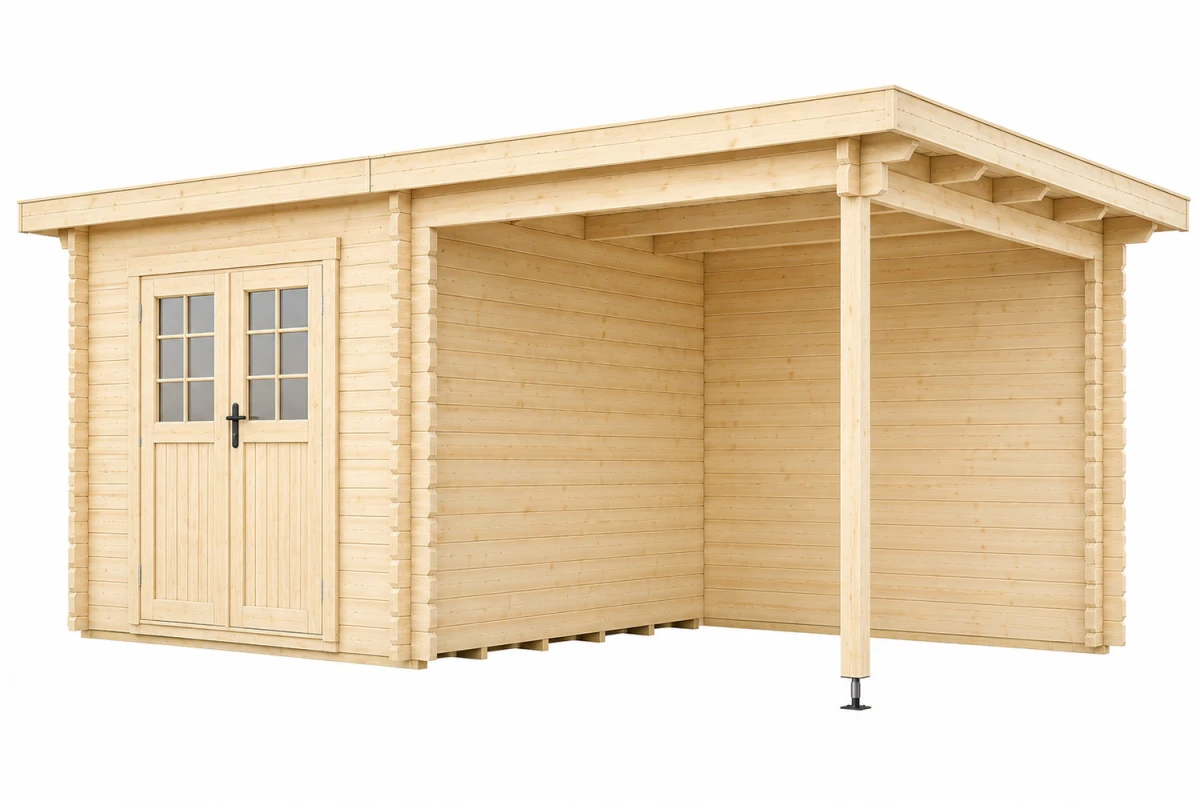 Abri de jardin HORIZON 3J 28mm - 7,31m² intérieur avec auvent de 8,04m²