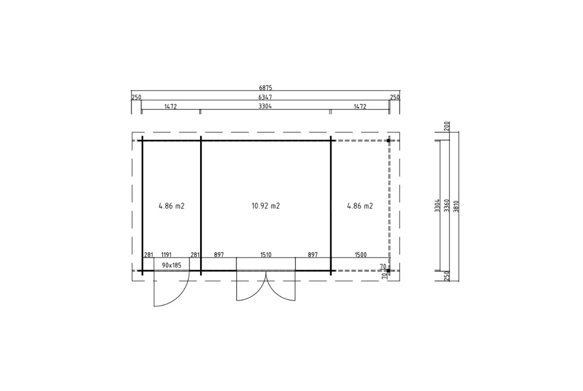 Abri de jardin bois traité autoclave HORIZON 5I - Toit plat avec appentis - 2 pièces - 15,78 m² + 4,98m² - Madriers 28 mm