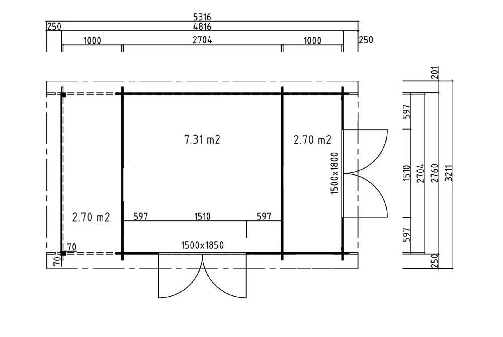 Abri de jardin bois traité autoclave HORIZON 3K - Toit plat avec appentis - 2 pièces - 10,01 m² + 2,70 m²- Madriers 28 mm
