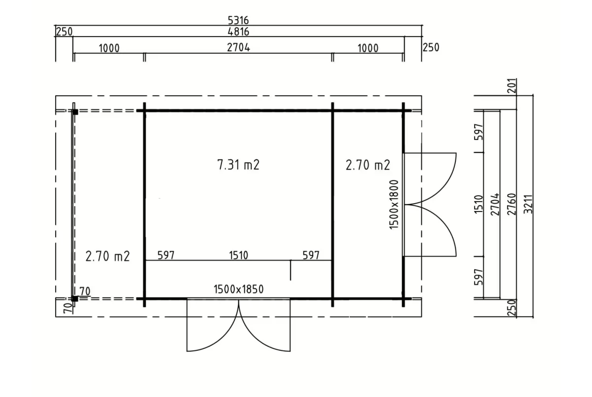 Abri de jardin bois traité autoclave HORIZON 3K - Toit plat avec appentis - 2 pièces - 10,01 m² + 2,70 m²- Madriers 28 mm