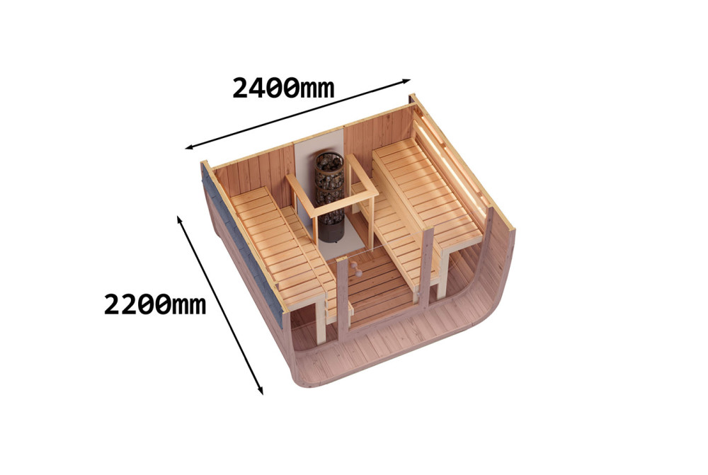 Sauna tonneau extérieur AURORA 3 – 3,84 m² – Bois thermotraité brun – Madriers 40 mm