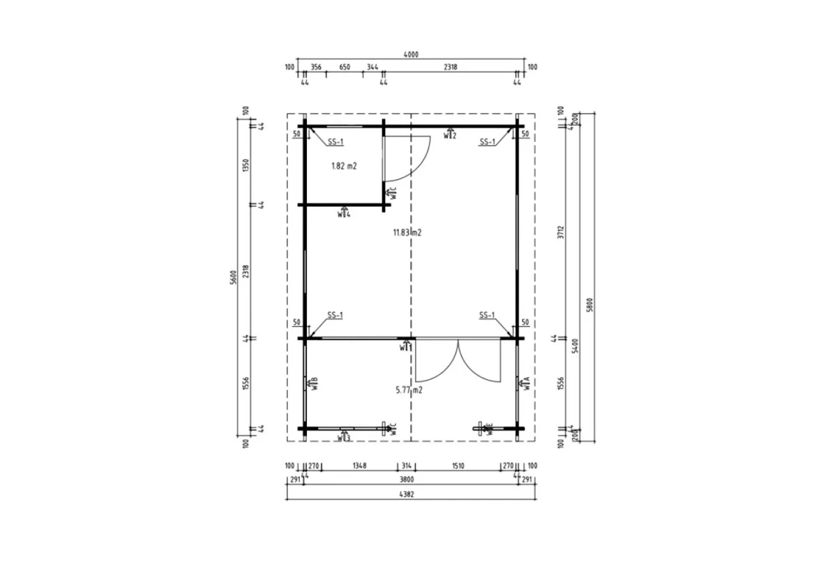 Abri de jardin bois brut SIGNATURE H - Toit double pente - 2 pièces - 13,65 m² avec terrasse 5,77 m² - Madriers 44 mm