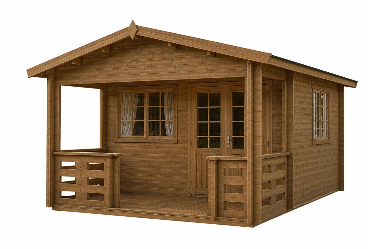 Abri de jardin bois autoclave SIGNATURE H - Toit double pente - 2 pièces - 13,65 m² avec terrasse 5,77 m² - Madriers 44 mm