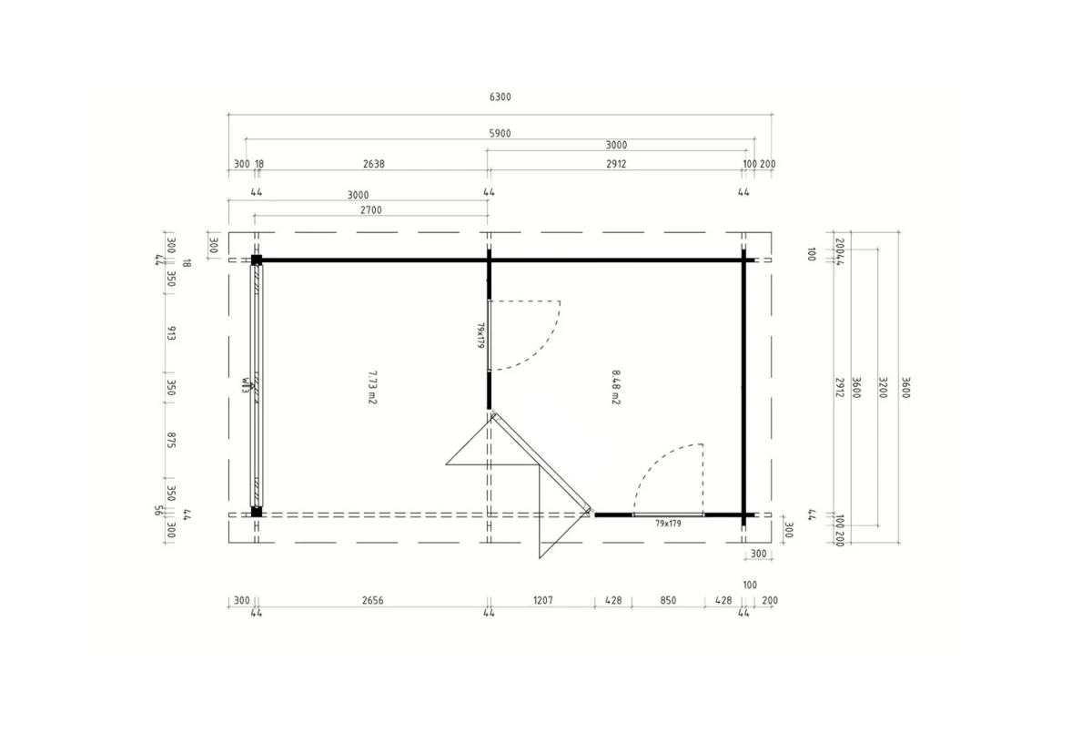 Abri de jardin bois brut NOVA D - Toit plat avec auvent - 7,98 m² + 8,52 m² - Madriers 44 mm