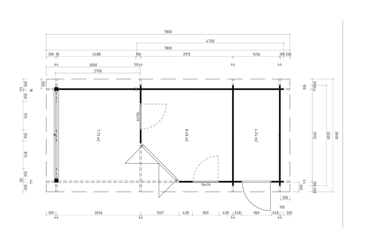 Abri de jardin bois traité autoclave NOVA E - Toit plat avec auvent - 2 pièces - 12,22 m² + 7,73 m² - Madriers 44 mm