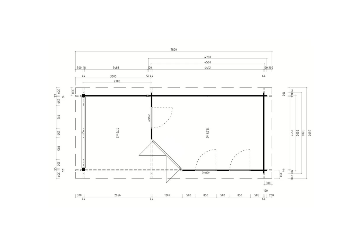 Abri de jardin bois traité autoclave NOVA F - Toit plat avec auvent - 12,35 m² + 8,52 m² - Madriers 44 mm
