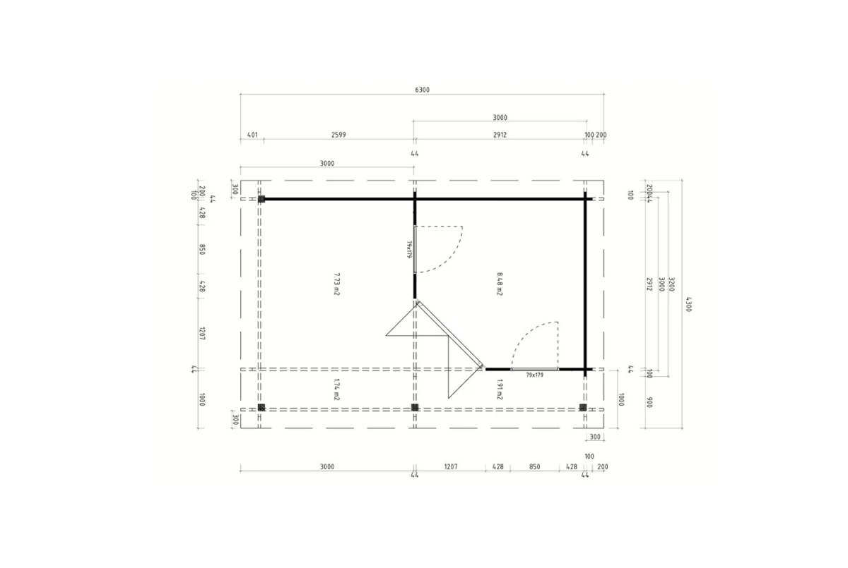 Abri de jardin bois brut NOVA G - Toit plat avec auvent - 7,98 m² + 8,23 m² - Madriers 44 mm