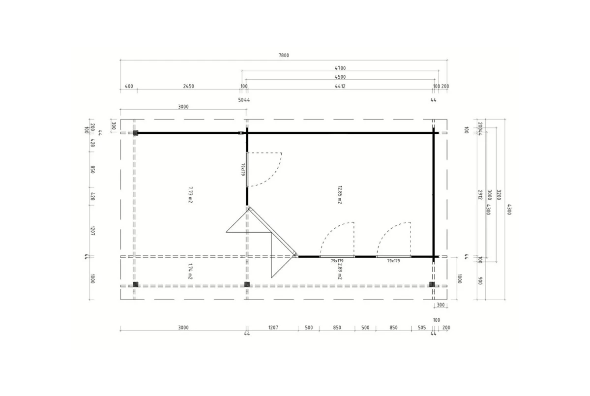Abri de jardin bois traité autoclave NOVA I - Toit plat avec auvent - 12,35 m² + auvent 8,23 m² - Madriers 44 mm
