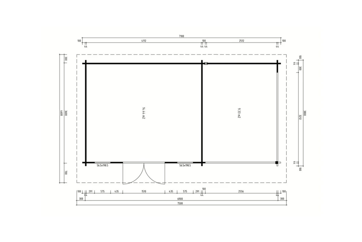 Abri de jardin bois traité autoclave CANOPÉE 44 C3 - Toit monopente avec auvent - 14,44 m² + auvent 9,33 m² - Madriers 44 mm
