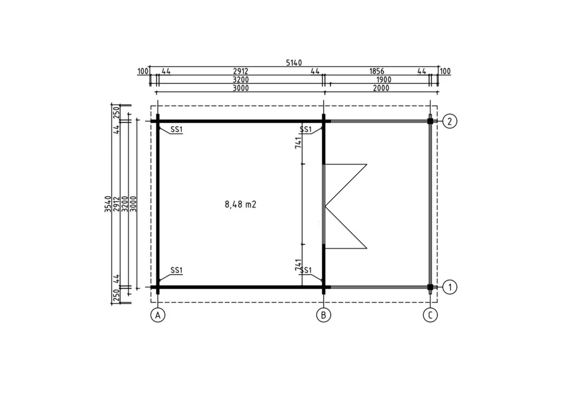 Abri de jardin bois brut SIGNATURE B - Toit double pente - 8,48 m² + 6m² - Madriers 44 mm