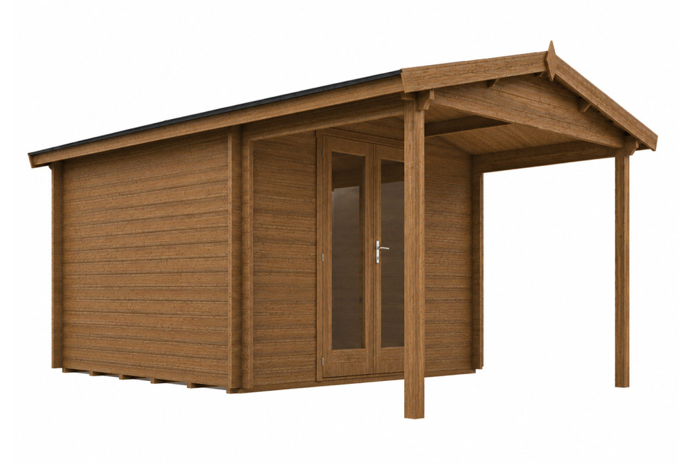 Abri de jardin bois autoclave SIGNATURE B - Toit double pente - 8,48 m² + 6m² - Madriers 44 mm