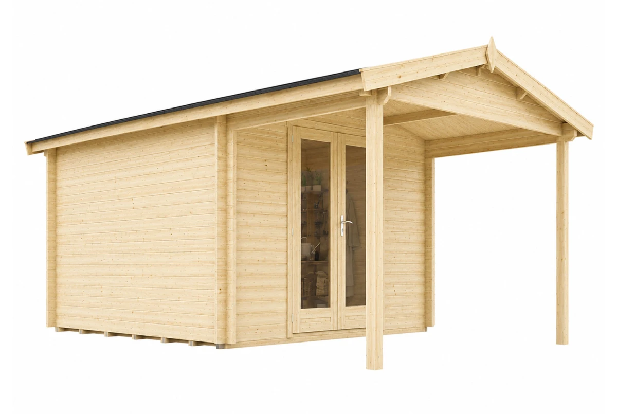 Abri de jardin bois brut SIGNATURE C - Toit double pente - 8,48 m² + 8,55 m²- Madriers 44 mm