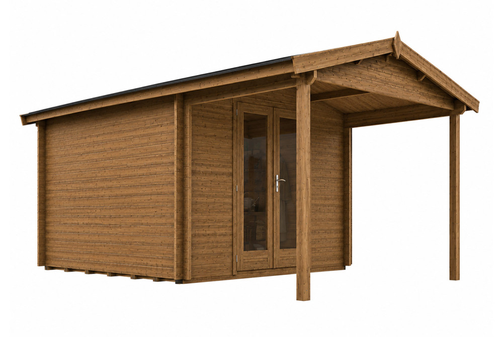 Abri de jardin bois autoclave SIGNATURE C - Toit double pente - 8,48 m² + 8,55 m²- Madriers 44 mm