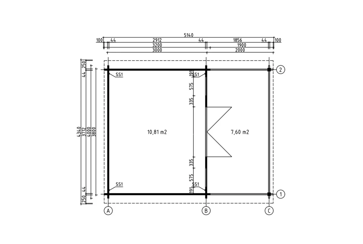 Abri de jardin bois brut SIGNATURE D - Toit double pente - 10,81 m² + 7,60 m² - Madriers 44 mm