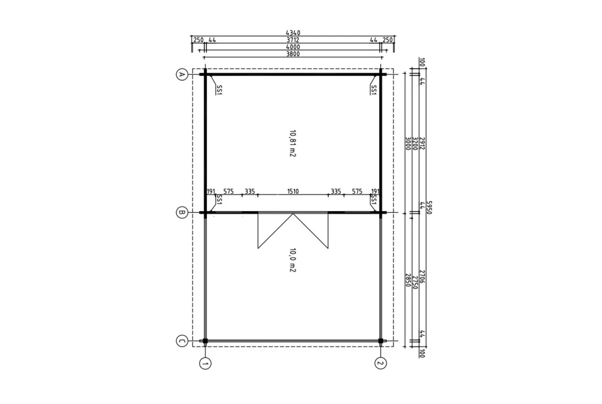 Abri de jardin bois brut SIGNATURE E - Toit double pente - 10,81 m² + 10 m² - Madriers 44 mm