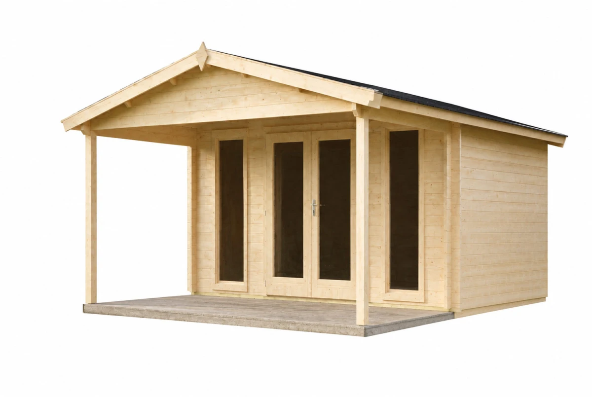 Abri de jardin bois brut SIGNATURE F - Toit double pente - 13,78 m² + 6,89 m² - Madriers 44 mm