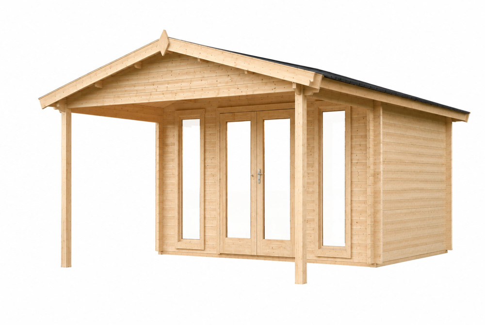 Abri de jardin bois brut SIGNATURE G - Toit double pente - 13,78 m² + 11,4 m² - Madriers 44 mm