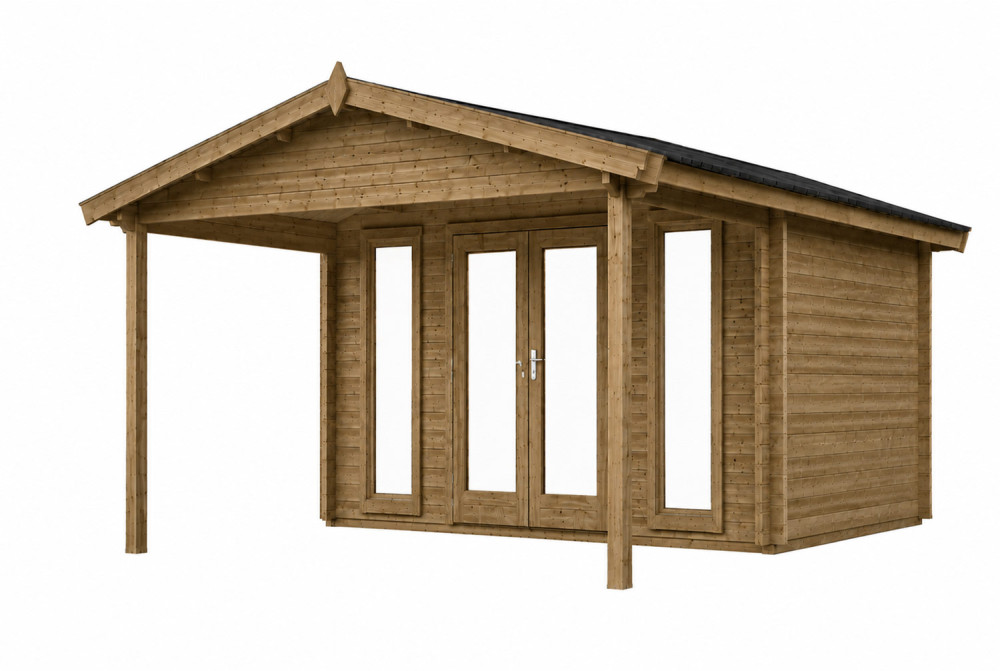 Abri de jardin bois autoclave SIGNATURE G - Toit double pente - 13,78 m² + 11,4 m² - Madriers 44 mm