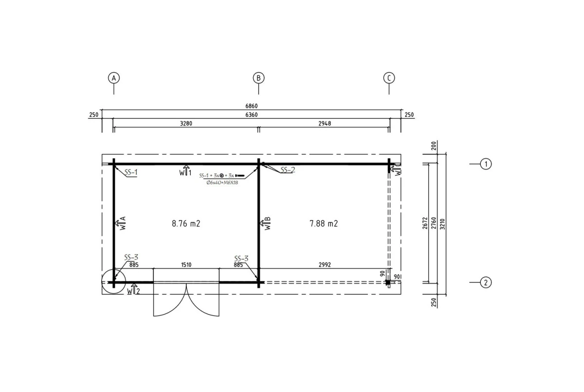 Abri de jardin bois brut HORIZON 4J - Toit plat avec auvent - 8,76 m² + 7,88 m² - Madriers 44 mm