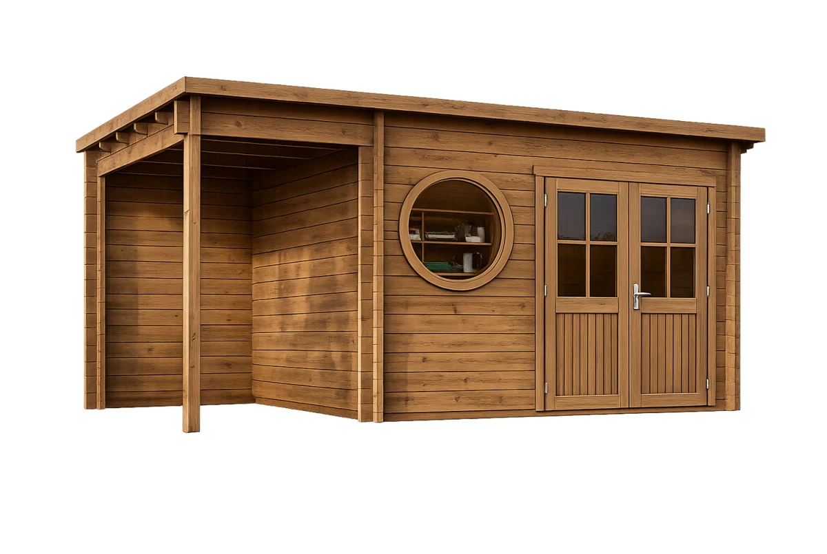 Abri de jardin bois traité autoclave HORIZON 4O - Toit plat avec appentis - 8,74 m² + appentis 4,26 m² - Madriers 44 mm