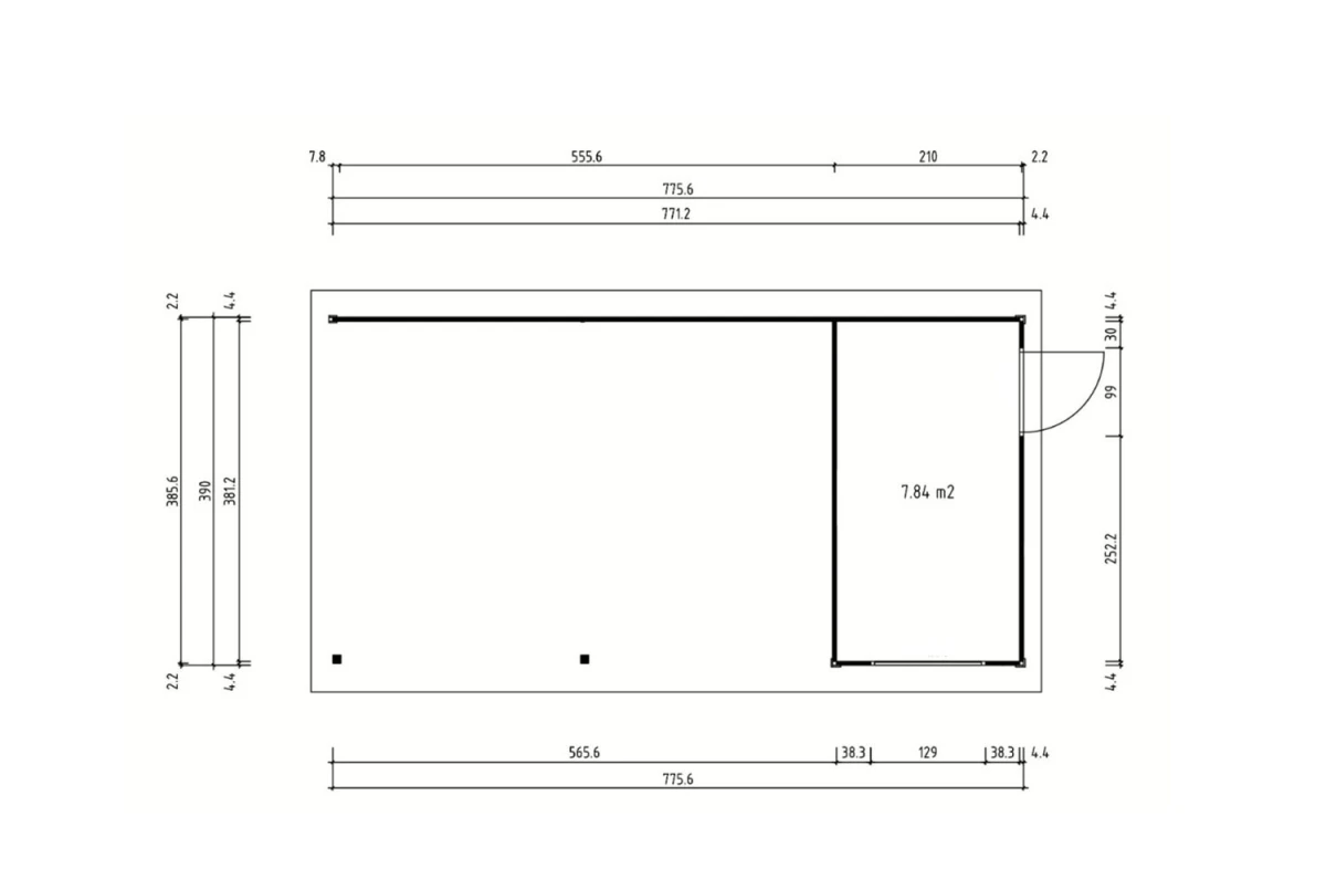Carport 1 voiture bois brut avec remise AERIS - Toit monopente - 7,84 m² + 21,37 m² - Madriers 44 mm