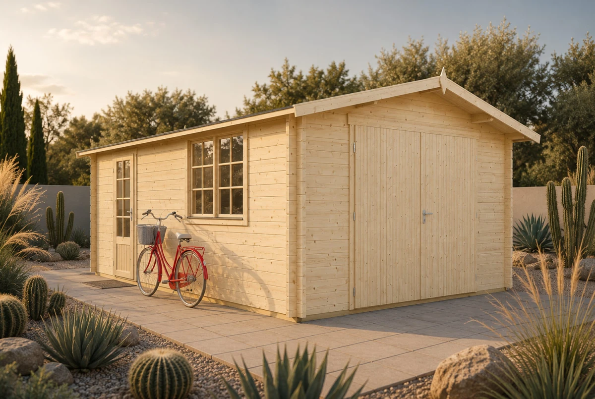 Garage bois brut AURA B - Toit double pente - 1 voiture - 20,60 m² - Madriers 70 mm contrecollés