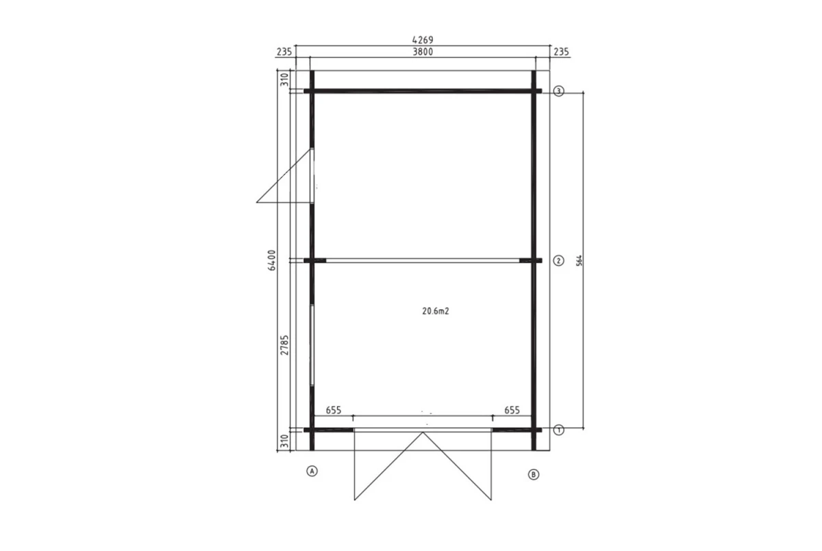 Garage bois brut AURA B - Toit double pente - 1 voiture - 20,60 m² - Madriers 70 mm contrecollés