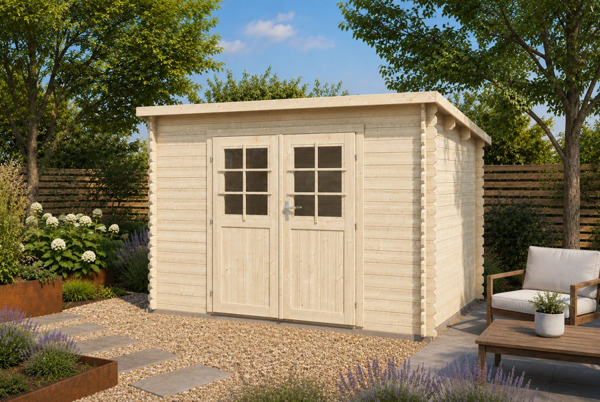 Abri de jardin bois brut Toit monopente ESSENTIEL 5 - 5,04 m² - Madriers 28 mm