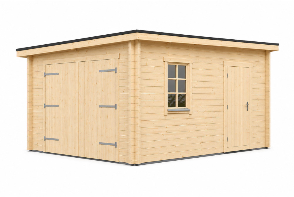 Garage bois brut CAUROS - Toit monopente - 1 voiture - 15,78 m² - Madriers 44 mm