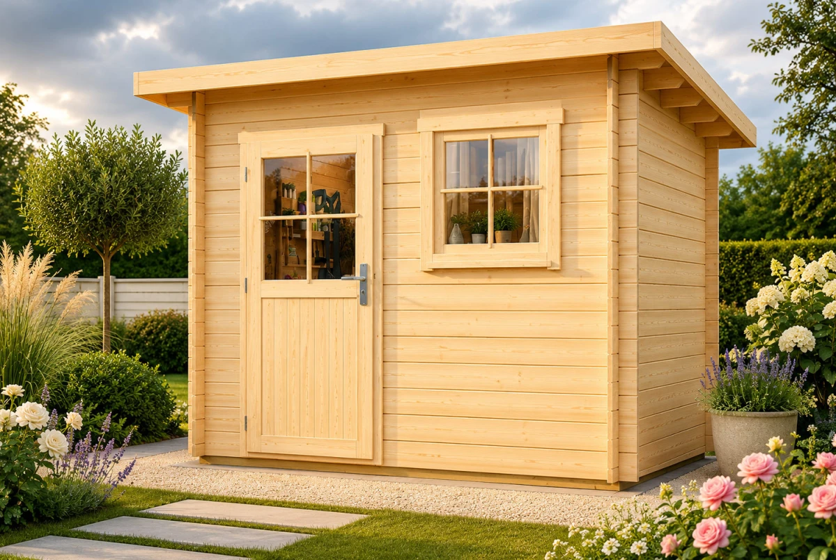 Abri de jardin bois brut HORIZON 3B - Toit plat - 7,31 m² - Madriers 28 mm