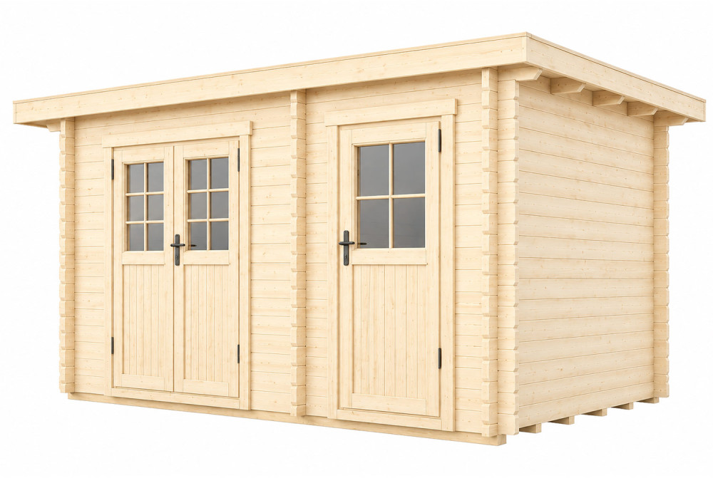 Abri de jardin bois bois brut HORIZON 3H - Toit plat - 2 pièces - 11,29 m² - Madriers 28 mm