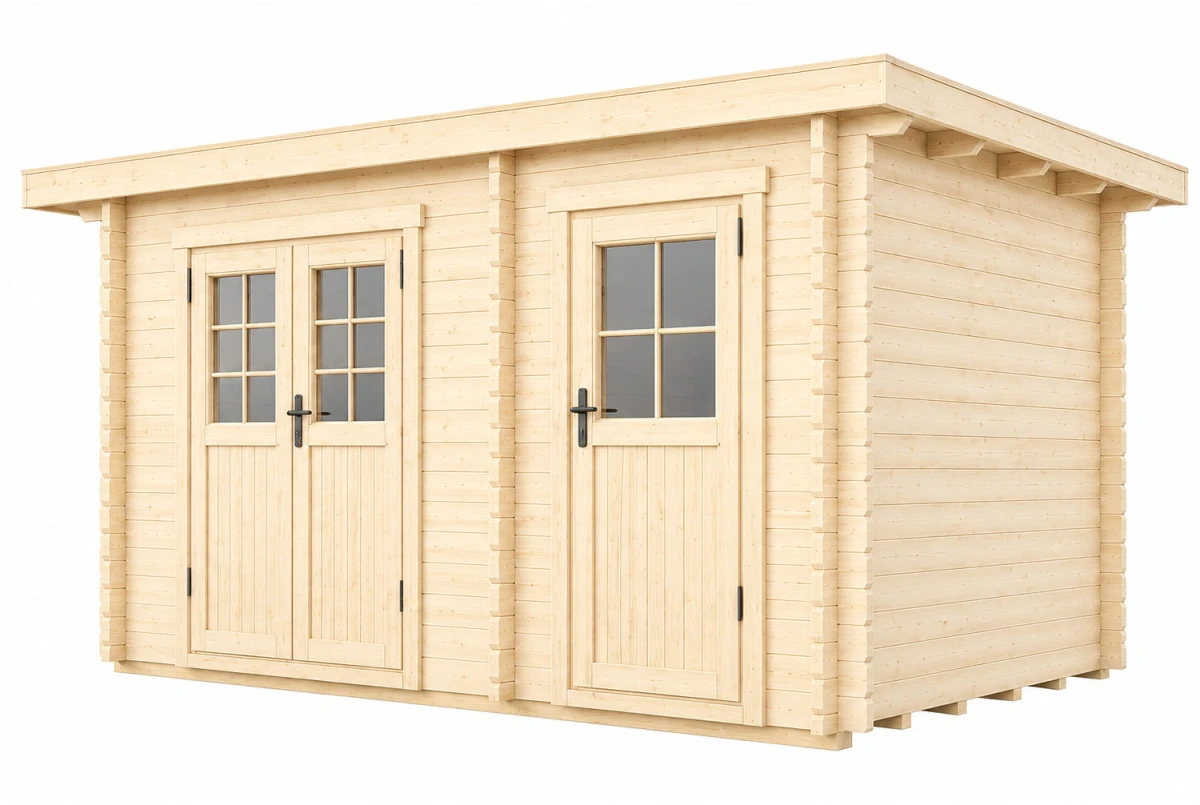 Abri de jardin bois bois brut HORIZON 3H - Toit plat - 2 pièces - 11,29 m² - Madriers 28 mm