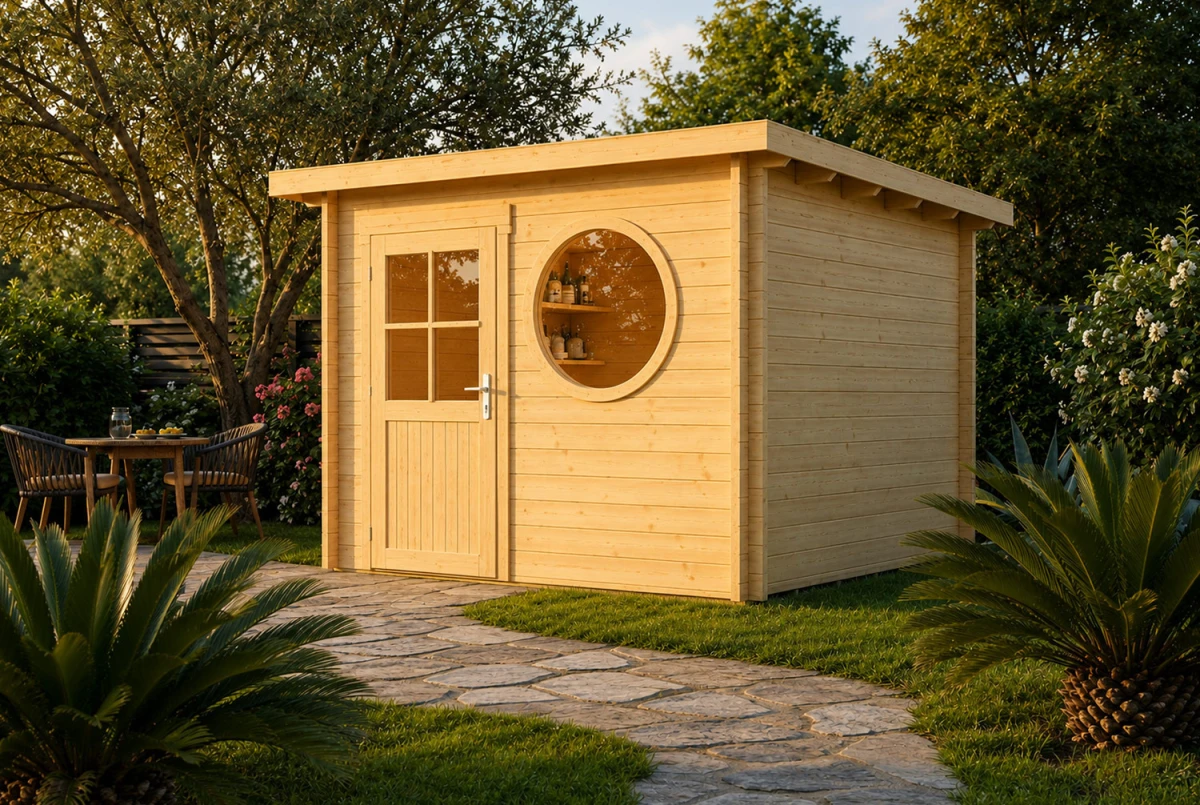 Abri de jardin bois brut HORIZON 3N - Toit plat - 7,14 m² - Madriers 44 mm