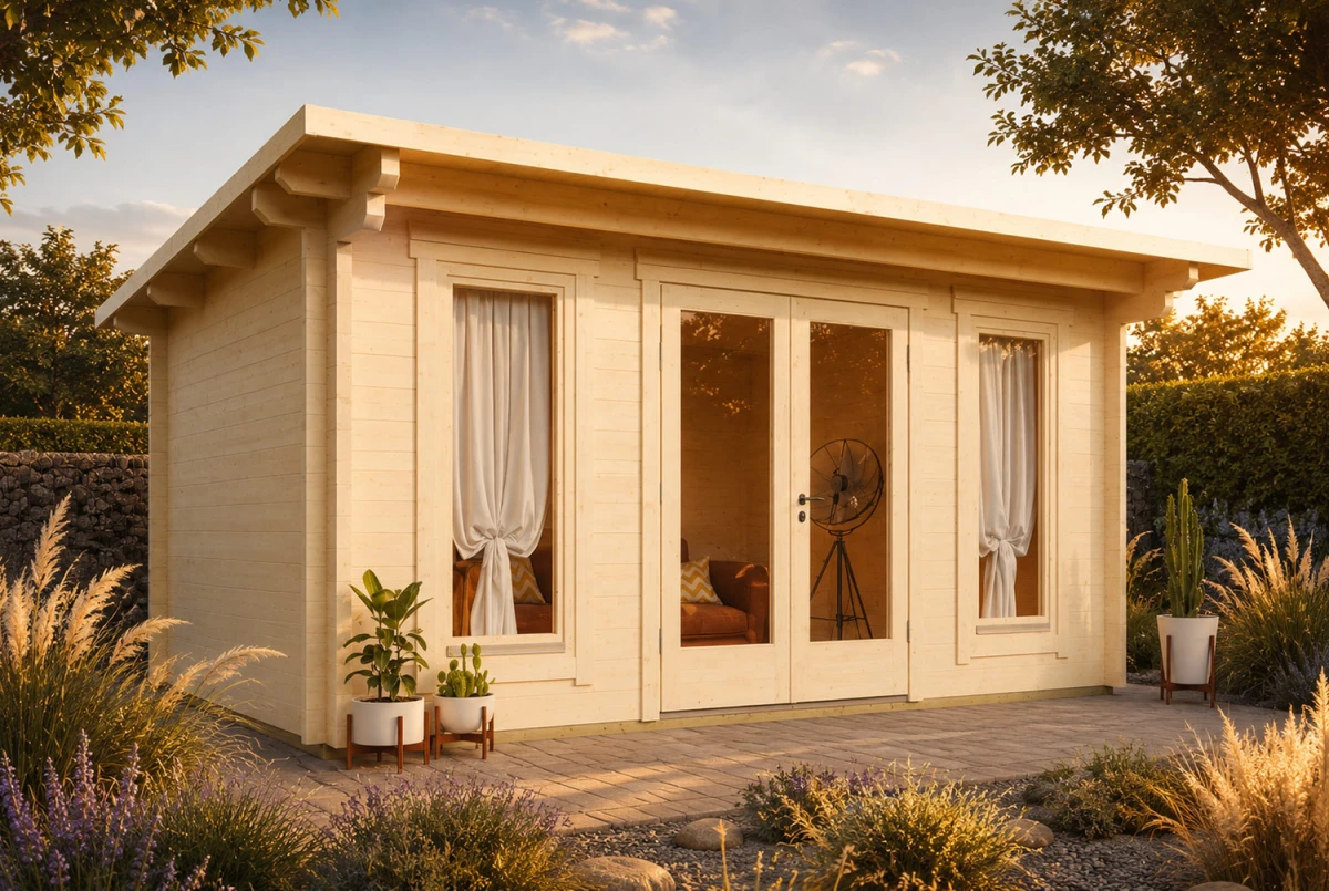 Chalet de jardin bois brut CANOPÉE 70 D - Toit monopente - 13,33 m² - Madriers 70 mm contrecollés