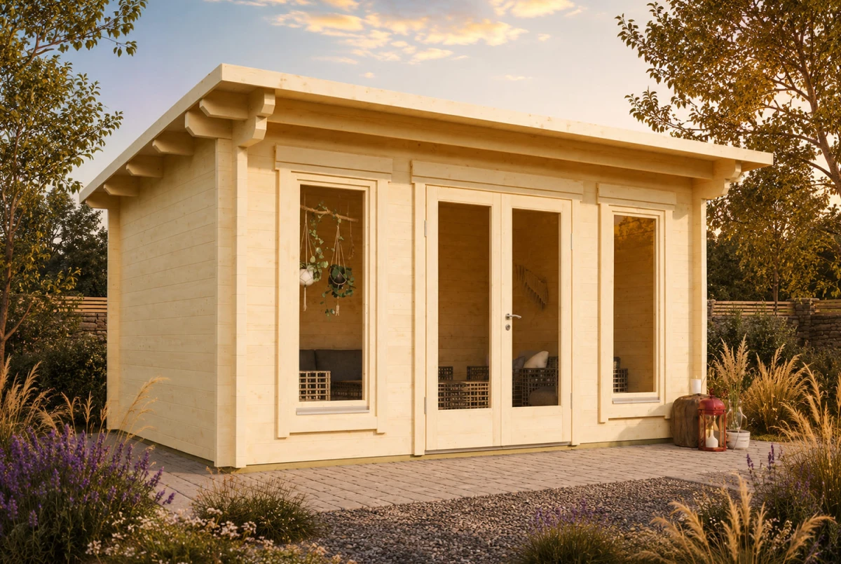 Chalet de jardin bois brut CANOPÉE 70 E - Toit monopente - 16,12 m² - Madriers 70 mm contrecollés