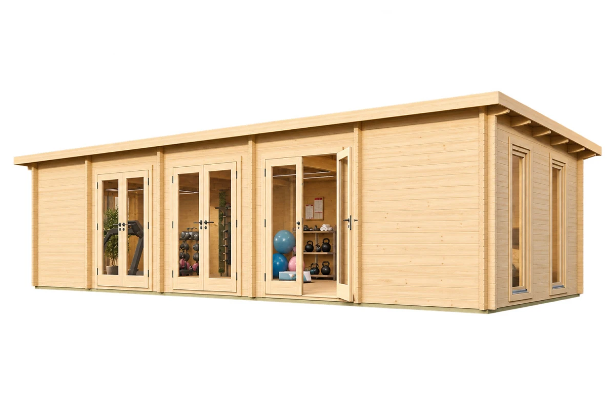 Chalet de jardin bois brut L'ESCALE - Toit monopente - 45,50 m² - Madriers 70 mm contrecollés