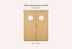 Kit porte double avec hublot bois brut pour abri ou garage de 44mm - 150x199 cm - Double vitrage