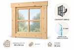 Fenêtre supplémentaire bois brut pour abri ou garage de 28mm - 64x64 cm - Simple vitrage