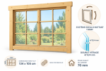 Fenêtre supplémentaire bois contrecollé pour chalet ou garage de 70mm - 134x105 cm - Double vitrage - Système 1 main