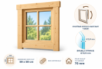 Fenêtre supplémentaire bois contrecollé pour chalet ou garage de 70mm - 59x59 cm - Double vitrage - Système 1 main