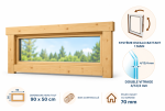 Fenêtre supplémentaire bois contrecollé pour chalet ou garage de 70mm - 90x50 cm - Double vitrage - Système 1 main