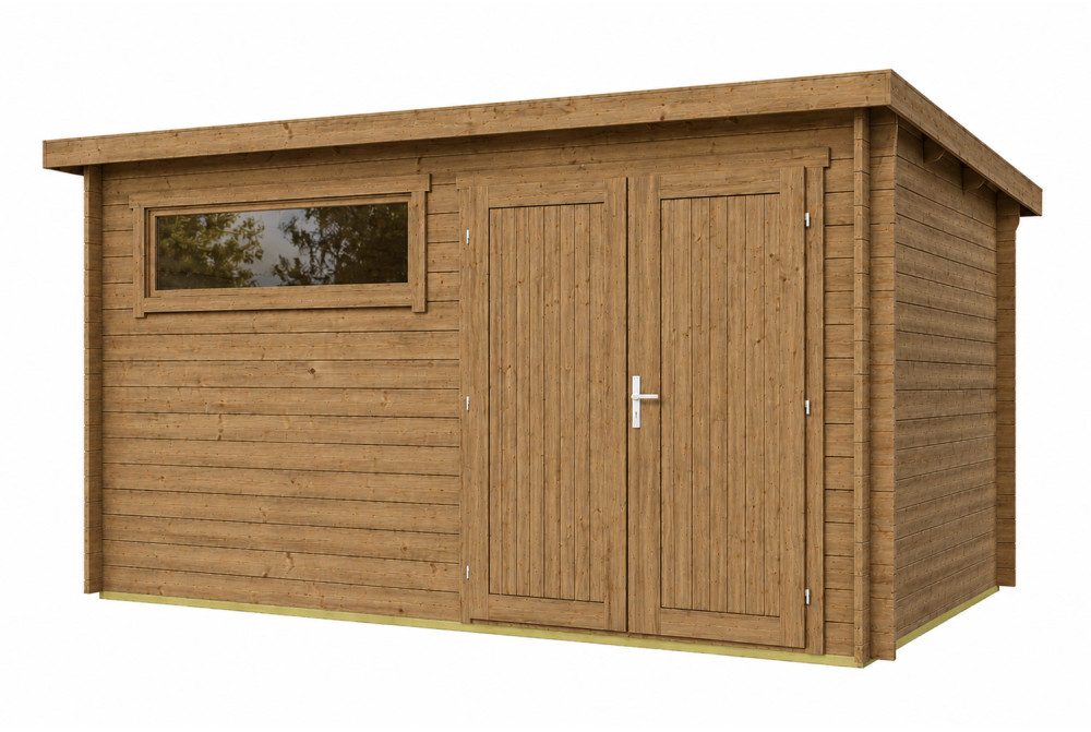 Abri de jardin bois traité autoclave ALIZÉ E - Toit plat - 9,87 m² - Madriers 28 mm